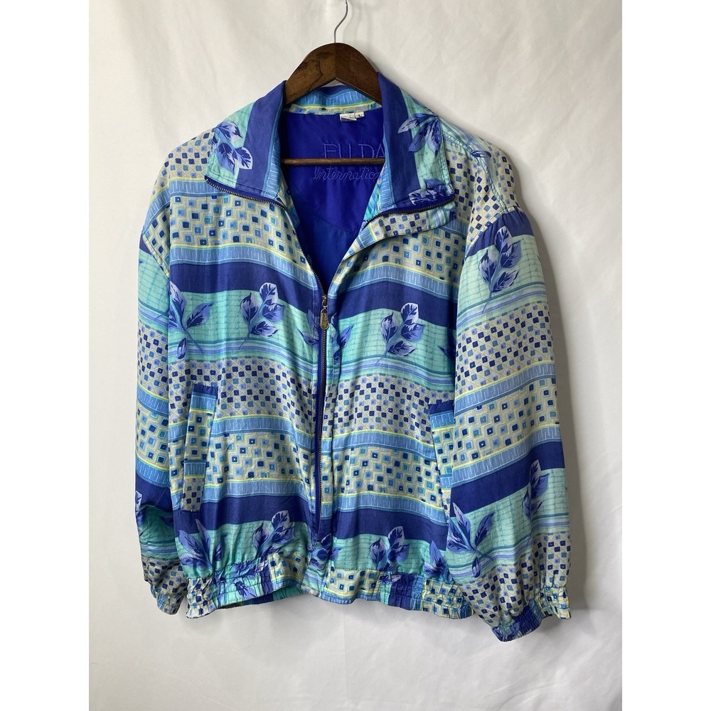 Vintage Fuda International Womens 100% Silk Bomber Jacket Size Large 80's Ladies